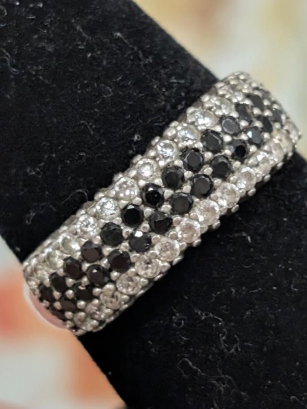 .925 Sterling Silver Black Spinel Cubic Zirconia Anniversary Band Ring